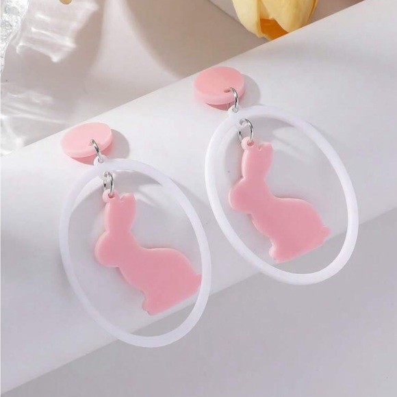 Pink and White Bunny Earrings - Picture 3 of 6
